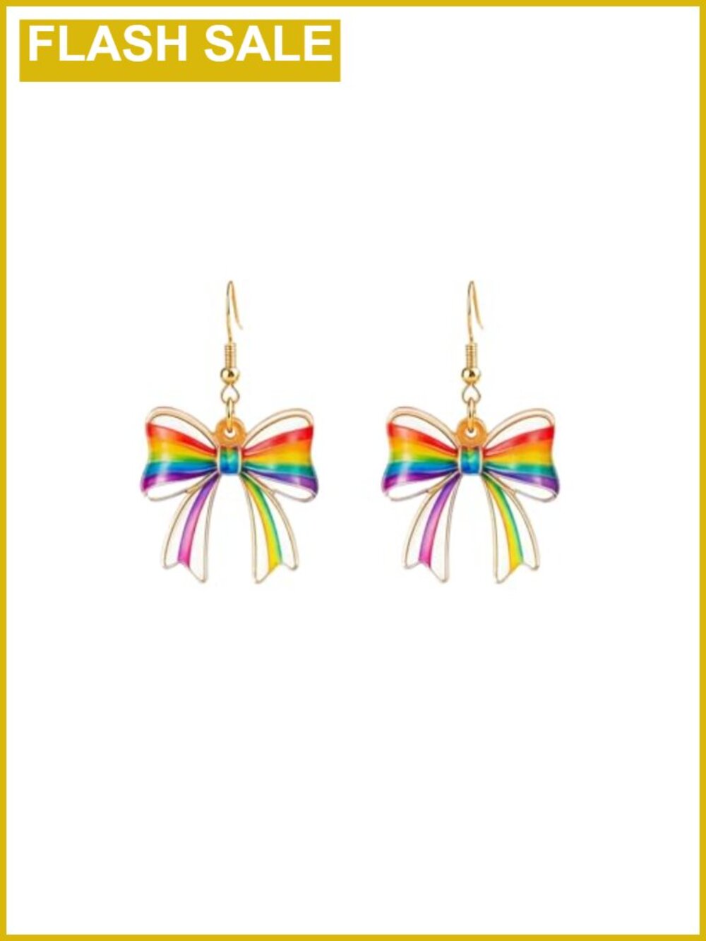 Acrylic Rainbow Bow Dangle Earrings Gold Tone Fish Hook Pride Drop